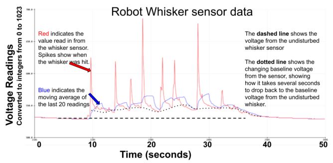 Voltage graph for whisker sensor data