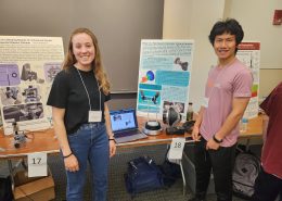 MIT MechE/MIT Sea Grant students Emma Rutherford and Alexander Zhang with their poster and housing design for a high-speed underwater camera.