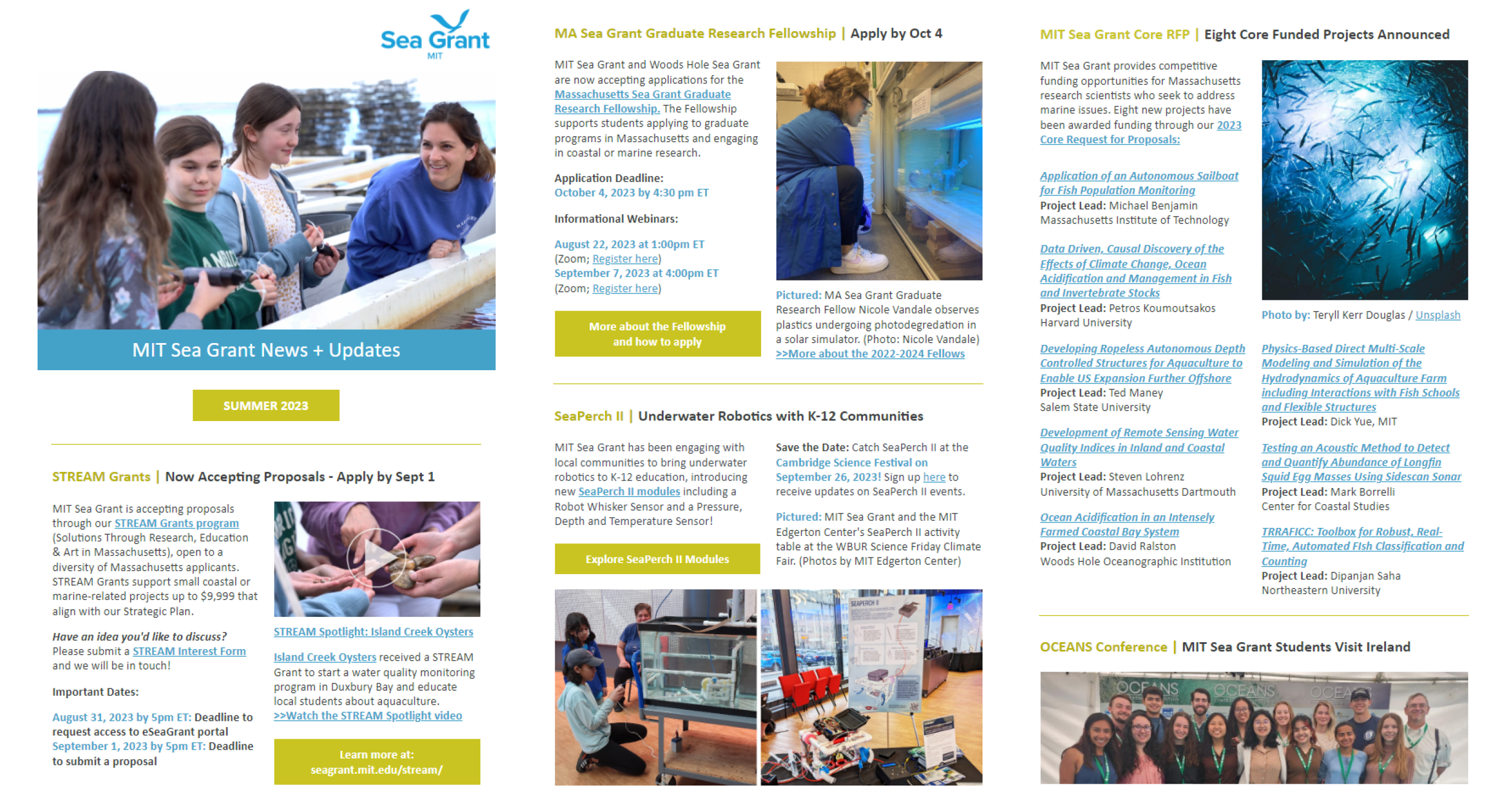 A snapshot of news and updates from MIT Sea Grant's Summer 2023 Newsletter