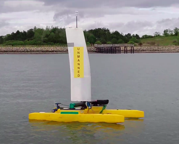 Autonomous sailboat in the water
