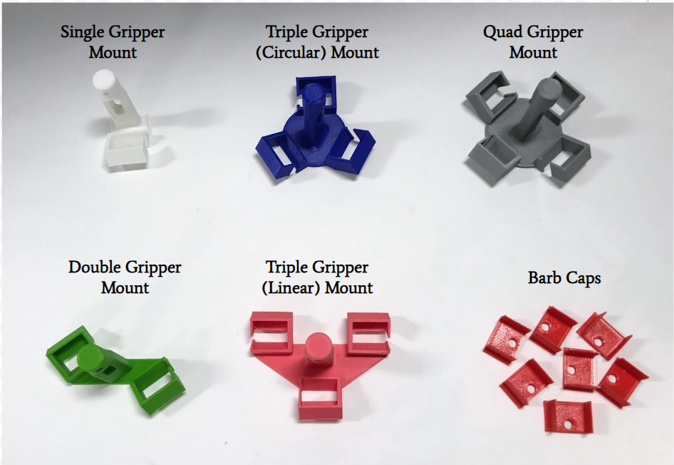 5 styles of gripper mounts and barb caps