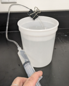Filling syringe and tubing with water