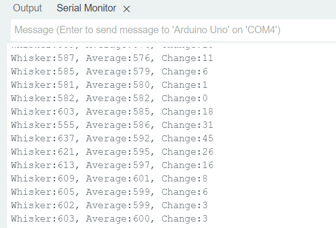 Sample data from the Serial Monitor