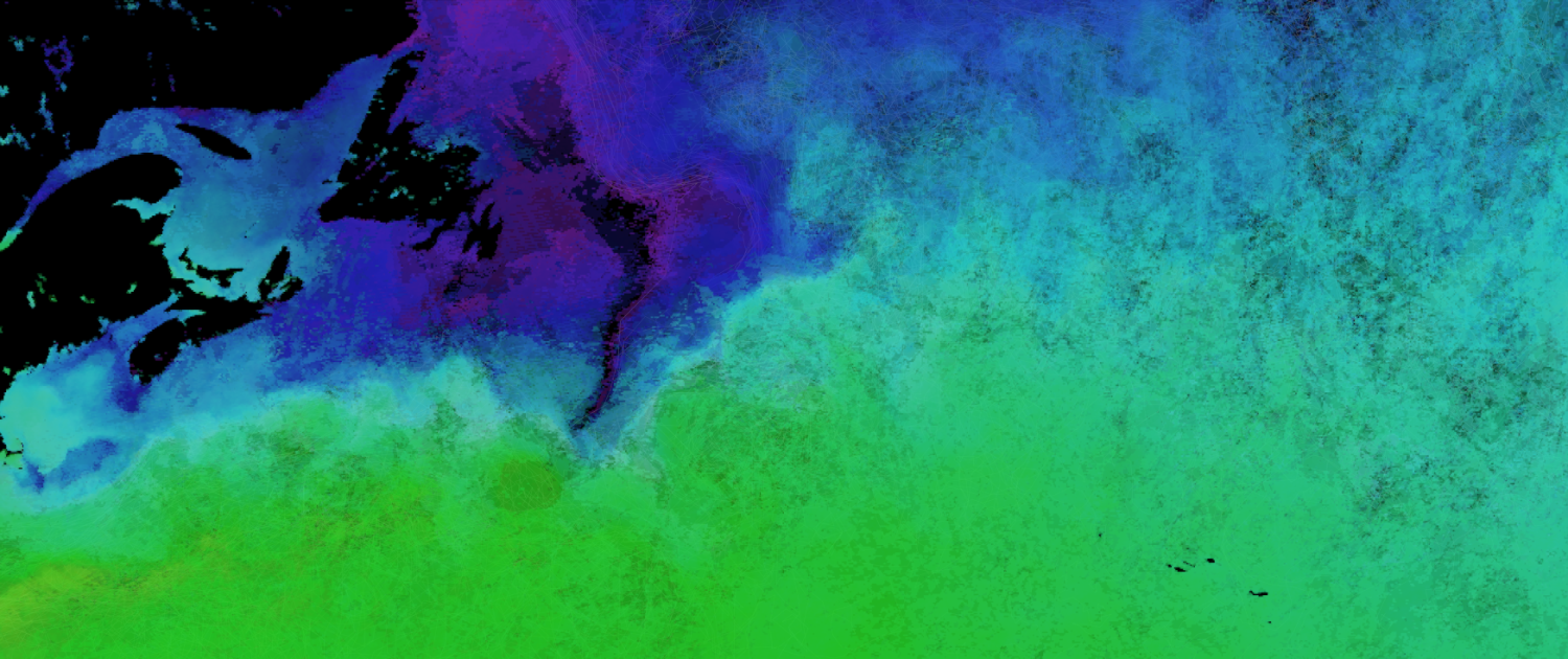 MIT Sea Grant Geospatial Applications Developer Ben Bray's work: Argo Tracks + Sea Surface Temperature - North Atlantic Ocean