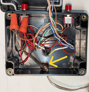 Knot in power cables that serves as a strain relief