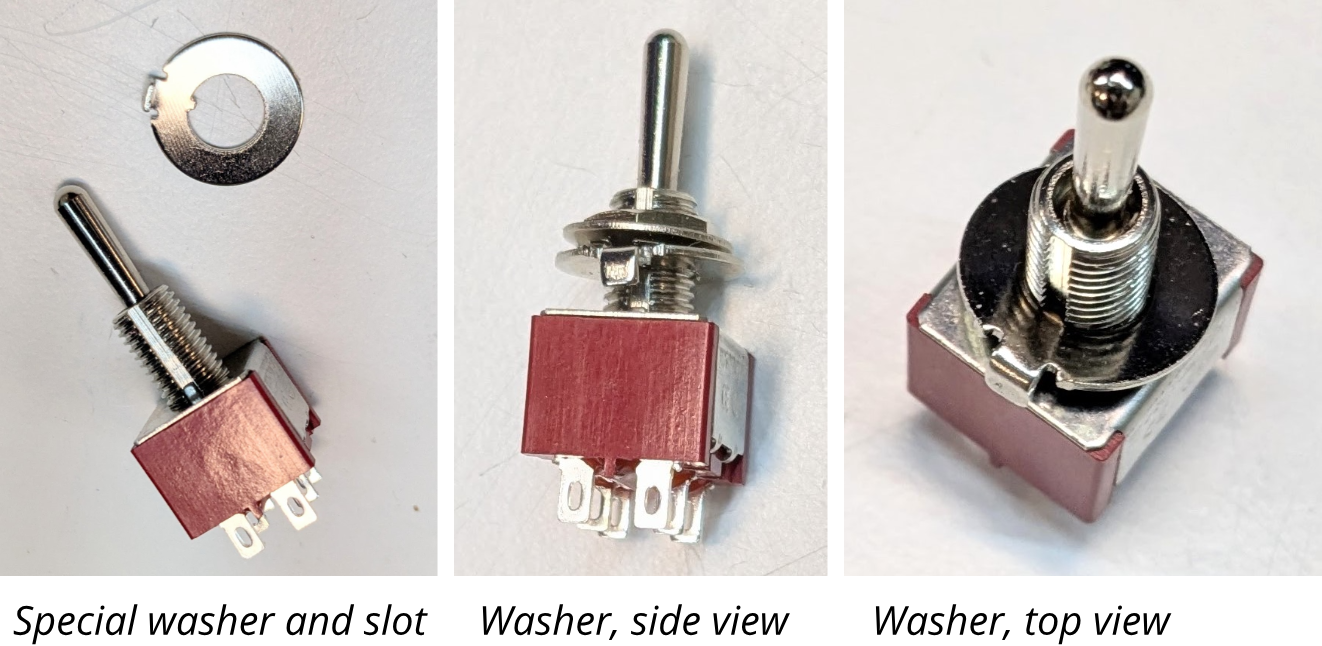 Special washer and slot with side and top views.
